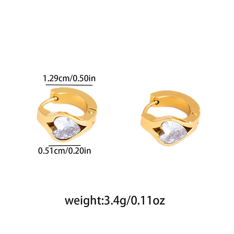 ANENJERY 316L Stainless Steel Geometry Heart Water Drop Zircon Hoop Earrings For Women Men Simple Personality Jewelry Gifts