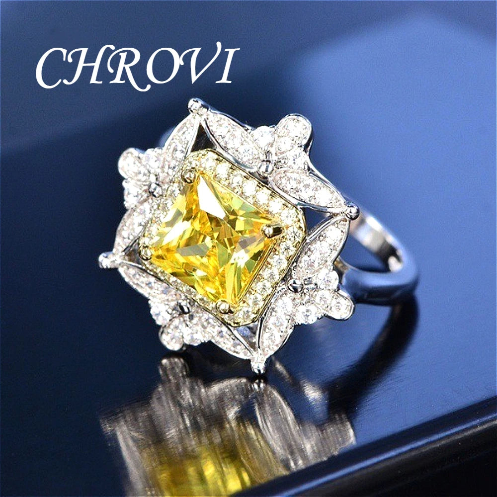 Exquisite 925 sterling silver diamond princess square ring - luxurious party engagement ring - silver jewelry