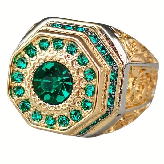 Vintage Luxury Men Rings Silver Color Round Green Stones Rings Wedding Engagement Party Bridal women Ring Jewelry gifts