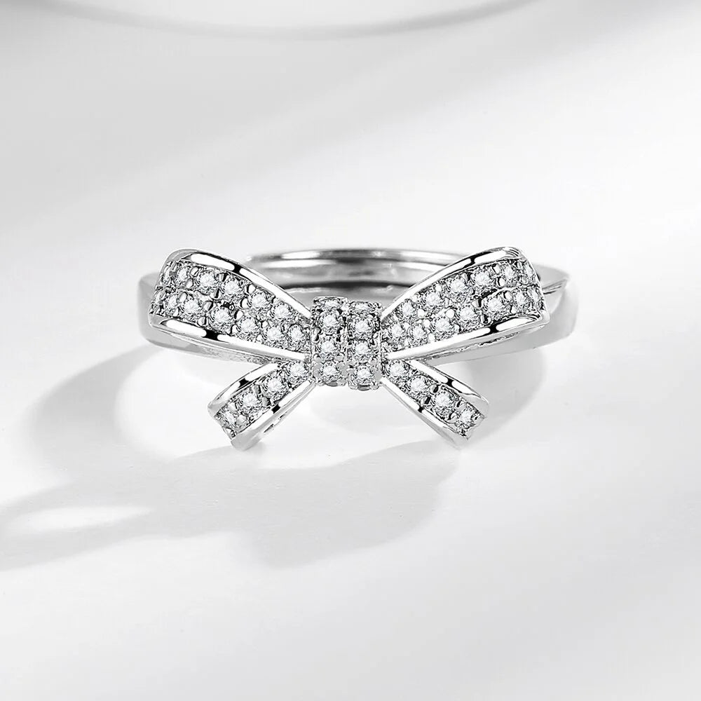 925 Sterling Silver Ring Inlaid With AAAAA Zircon Bow Fashionable Ladies Luxury Elegant Birthday Party Wedding Jewelry Ring Gift