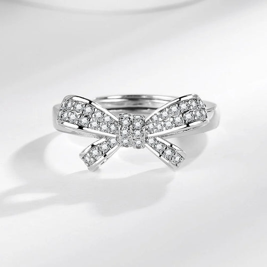 925 Sterling Silver Ring Inlaid With AAAAA Zircon Bow Fashionable Ladies Luxury Elegant Birthday Party Wedding Jewelry Ring Gift