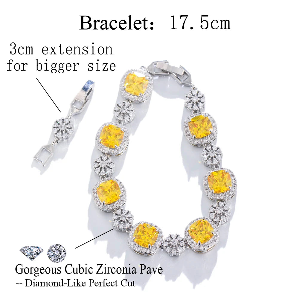 ThreeGraces Sparkly Yellow Cubic Zirconia Silver Color Geometric Square CZ Wedding Statement Bracelet for Women Jewelry BR295