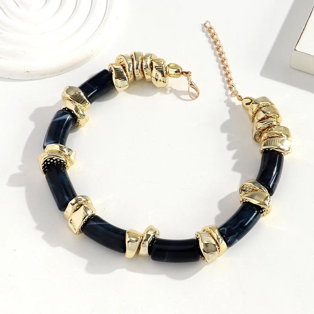 Statement Acrylic Geometric Beads Golden Irregular Spacer Choker Necklaces Elegant Colorful Chunky Necklace Fashion Jewelry