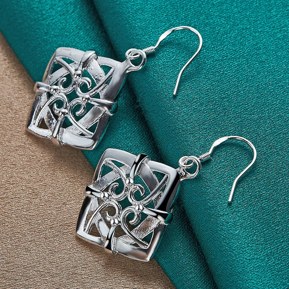 URMYLADY 925 Sterling Silver Four Leaf Flower Earrings For Women Charm Wedding Party Fashion Jewelry