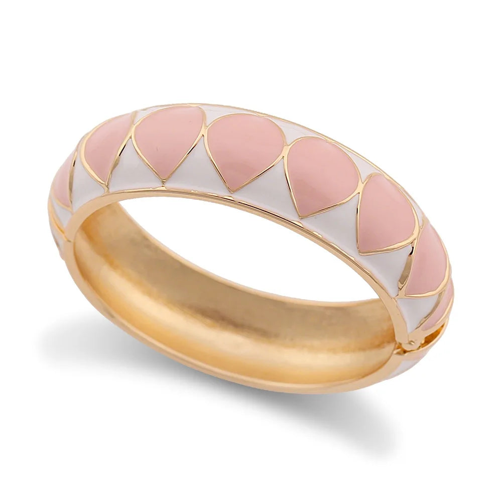 KMVEXO Sweet Pink Enamel Metal Spring Bangles For Women Exaggerated Geometric Wide Cuff Bracelets Girl's Aesthetic Jewelry