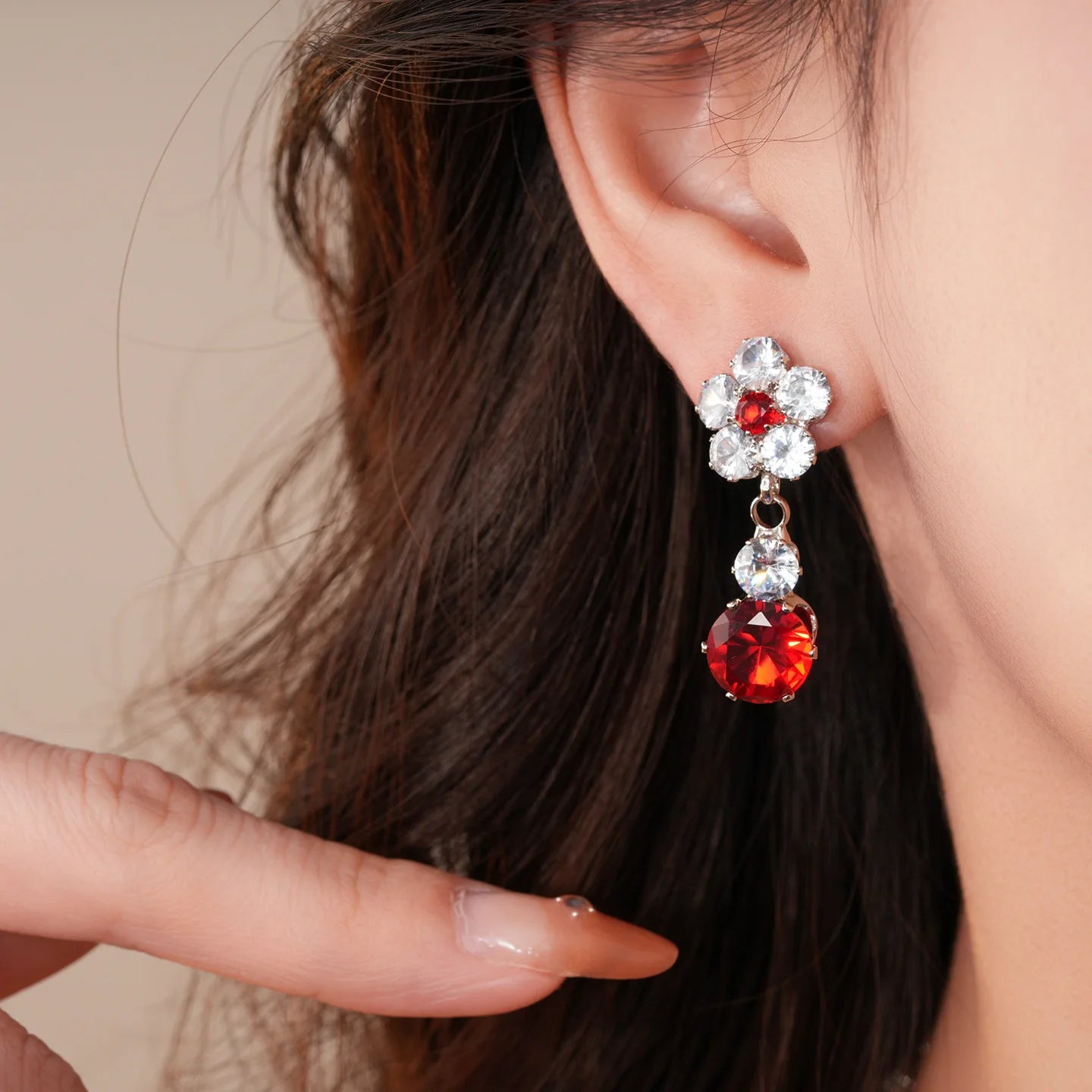 2 Pcs Reteo Flower Rhinestones Chokers Necklaces for Gathering Bling Color-block Dangle Earrings Banquet Anniversary Set H