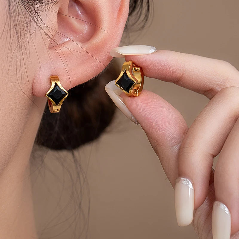 ANENJERY 316L Stainless Steel Geometry Heart Water Drop Zircon Hoop Earrings For Women Men Simple Personality Jewelry Gifts