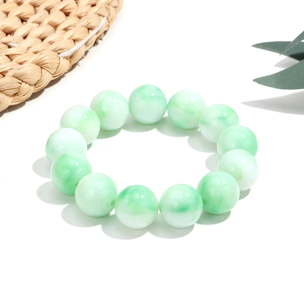 Bohemian Acrylic Colorful Marbled Elastic Round Beads Bracelets Trendy Geometric Stackable Bangle Bracelet Jewelry for woman