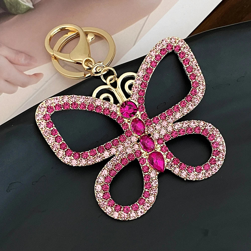 Large Crystal Mixed Color Butterfly Keychain Hollowed-out Design Women's Luxury Bag Pendant Souvenir Gift