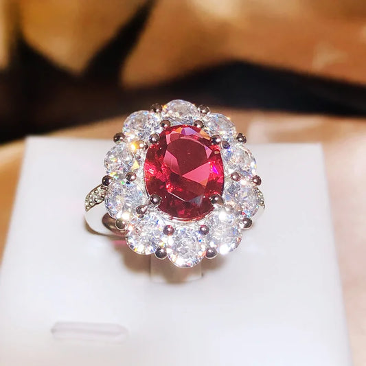 925 Silver Delicate Silver Color CZ Oval High Carbon Simulation Diamond Rings For Women Wedding Party Jewelry