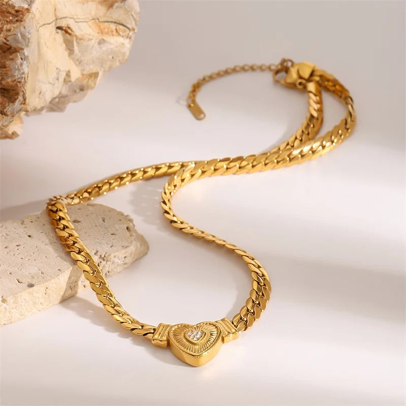 EILIECK 316L Stainless Steel Heart Chokers Necklace For Women New Fashion Collar Neck Chain Waterproof Gold Color Jewelry Gift