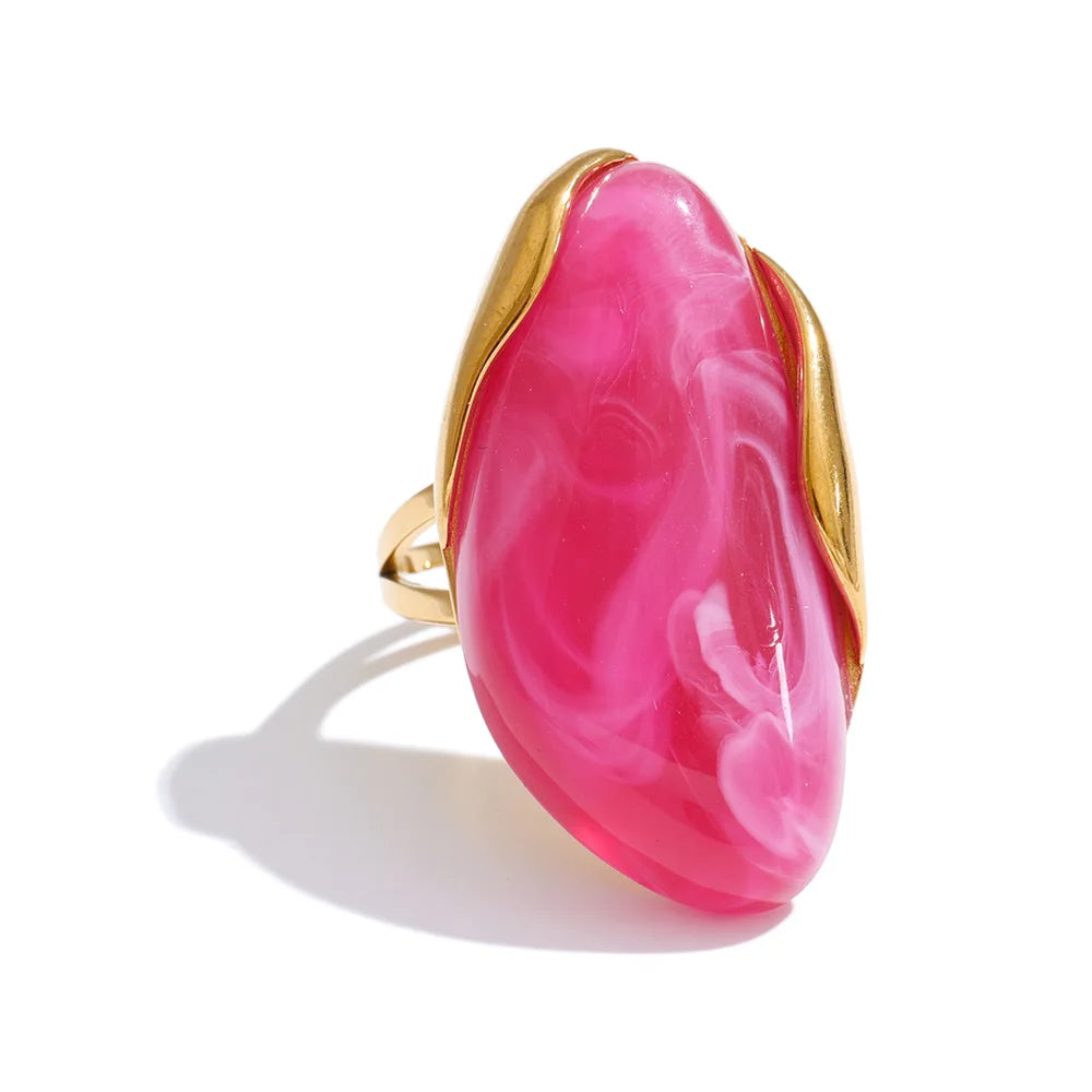 Yhpup 2026 Stainless Steel Multi-Color Resin Adjustable Ring PVD Hot Style Y2K Fashion Attractive Trend Finger Jewelry Wholesale