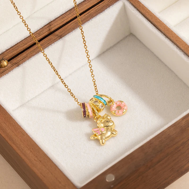 ANENJERY 316L Stainless Steel Drop Oil Horse Circular Pendant Necklace For Women Fashion Cute Sweet Jewelry Gifts Wholesale