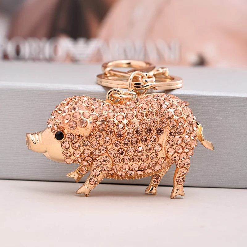 EASYA Cute Pig Shape Keychain Bag Key Ring Kawaii Anime Vintage Metal Crystal High-end Luxury Ladies Charm Jewelry gifts friends