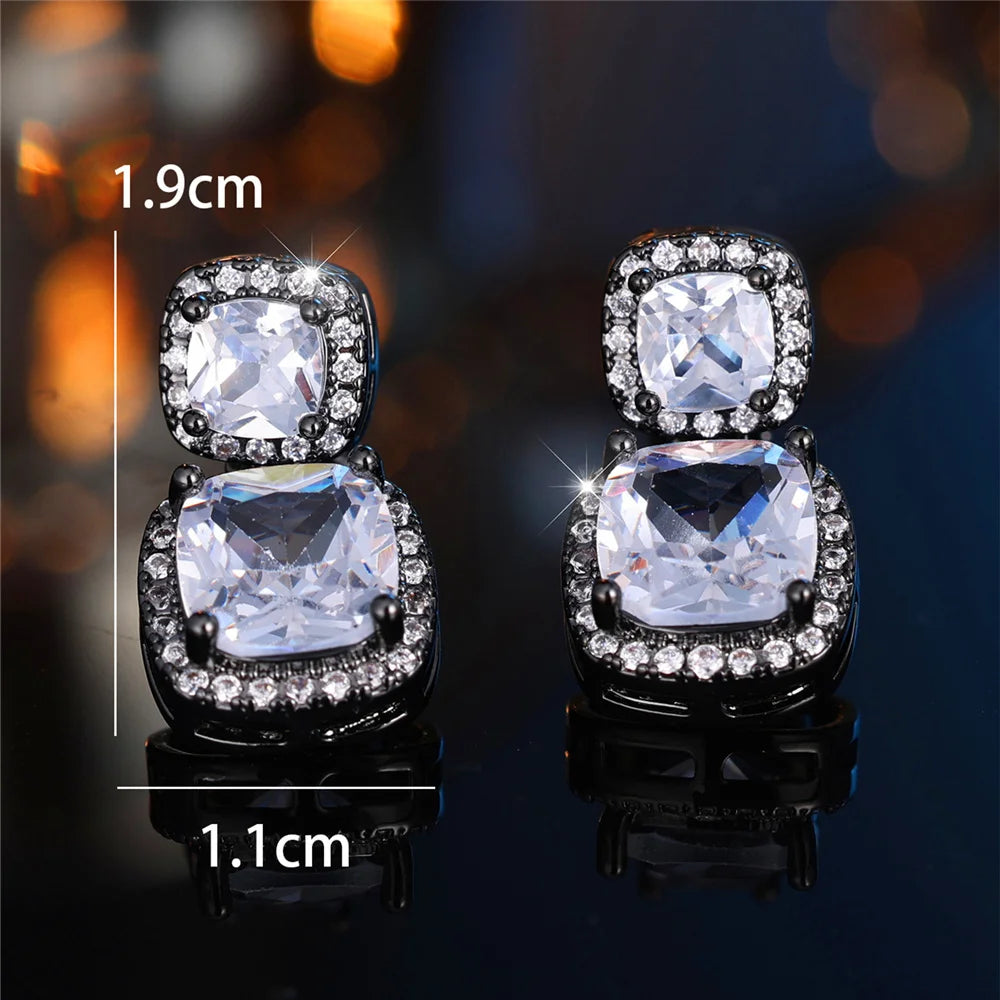 Luxury Big White Zircon Clip Earrings For Women Luxury Crystal Female Silver Color Round Wedding Jewelry