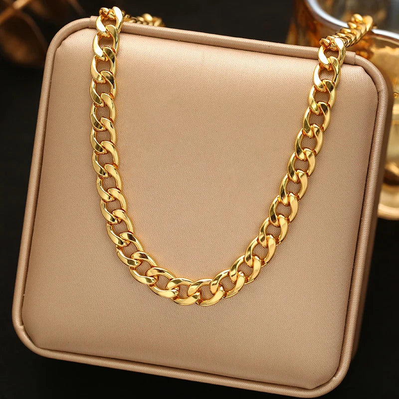 EILIECK 316L Stainless Steel Chains Necklace Choker For Women Trendy Gold Color Collar Neck Chain Waterproof Jewelry Lady Gift