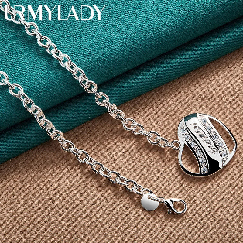 URMYLADY 925 Sterling Silver Love Heart 18 Inch Pendant Necklace For Women Wedding Engagement Fashion Party Jewelry