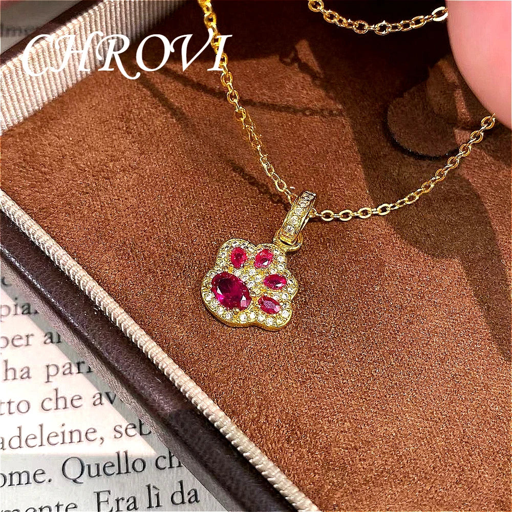 Luxurious best-selling Chinese-style red corundum cat paw pendant with a cat paw collar chain for women on the back cover design