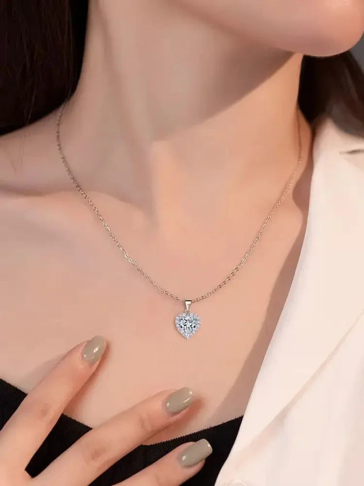 Heart Cut Pink 2CT Total Moissanite Necklace Earring Set S925 Sterling Silver GRA Certified Pass Diamond Tester Wedding Party Fine Jewelry Gift For Women