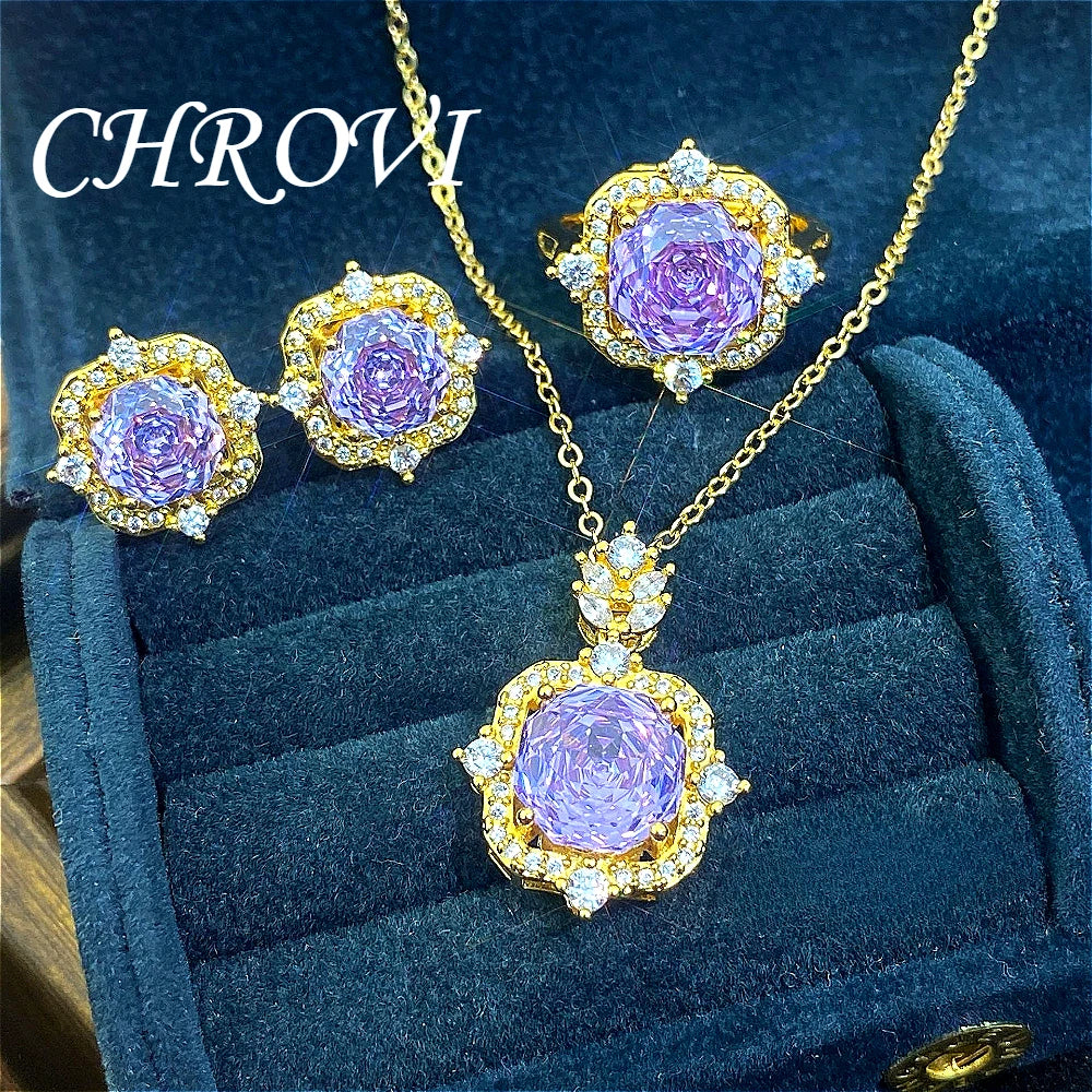 New 925 pure silver millennium rose gold necklace pendant stud earrings and colorful ring set