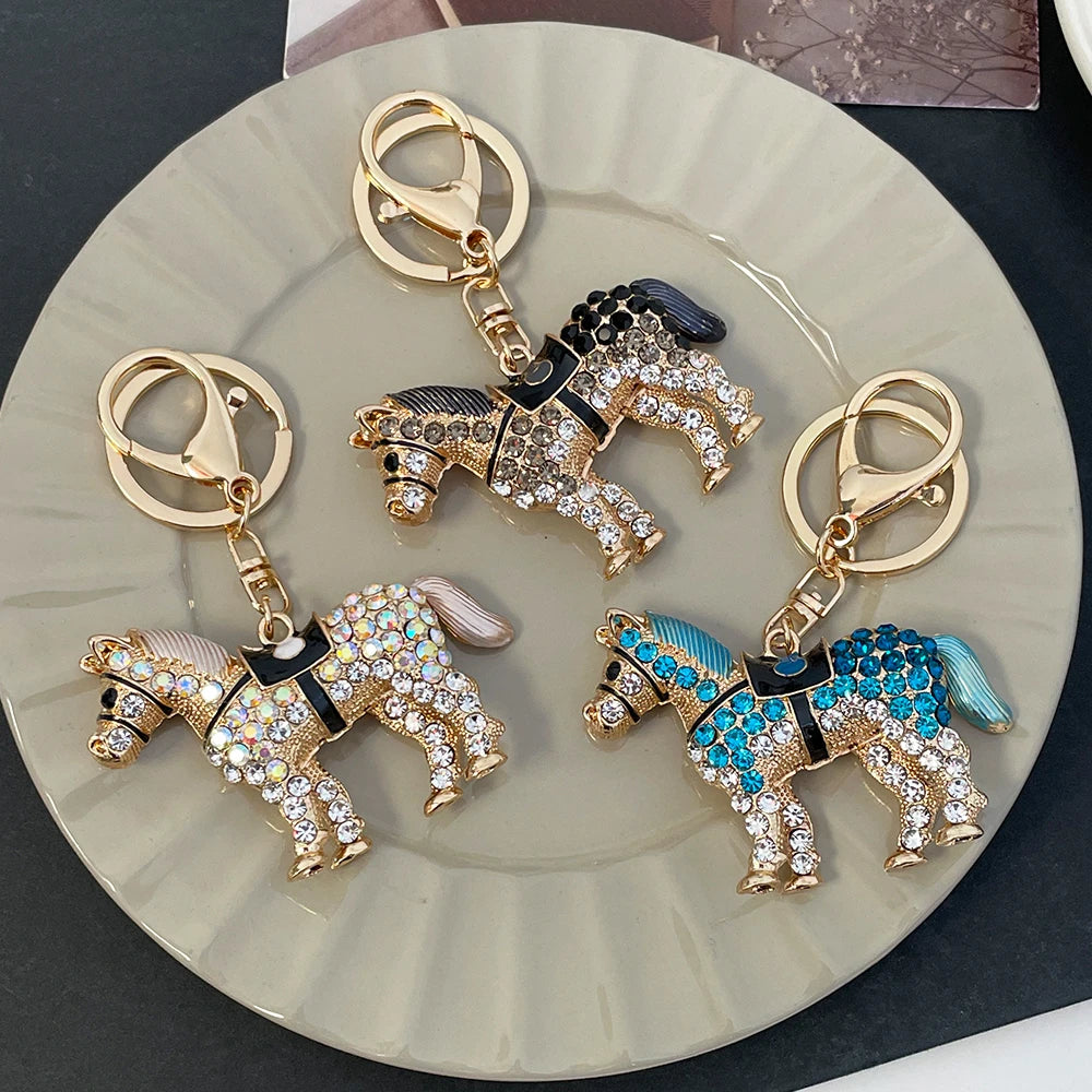 Horse KeyChain Key Ring Holder for Car Handbag Pendant Rhinestone Crystal Inlaid Souvenirs Gifts