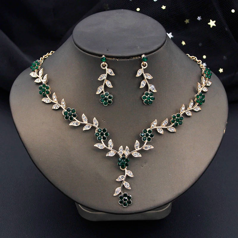 Exquisite 16 Colors Flower Jewelry Set Rhinestone Pendant Party Women Fashion Romantic Wedding Necklace Earring Set 3pcs Gifts