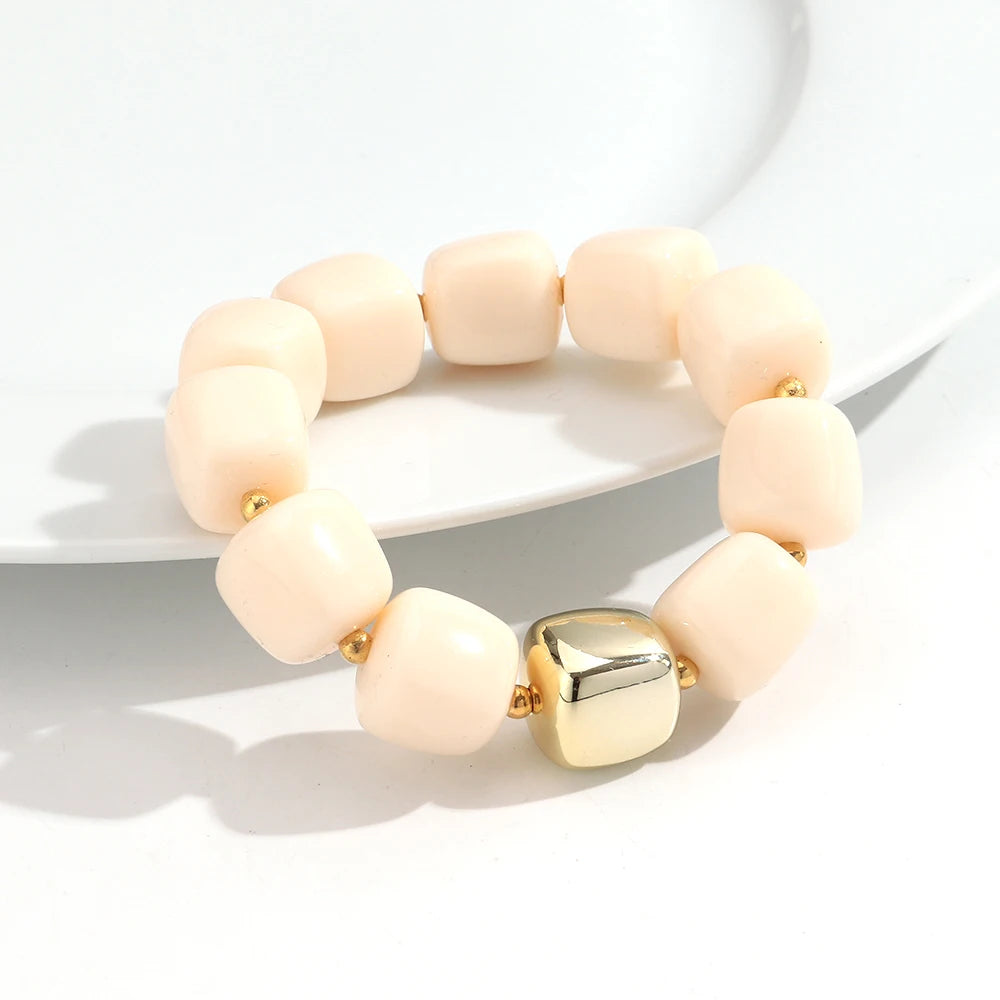 Trendy Colorful Square Beads Elastic Bangle Bracelets New Resin Geometric Beaded Stackable Bracelet 2026 Spring Summer Jewelry
