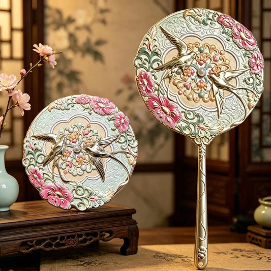 Vintage Chinese Style Mirror Peony Delicate Flower Mirror Handheld Mirror Lark Pocket Mirror Cosmetic Tool Make-up Mirror