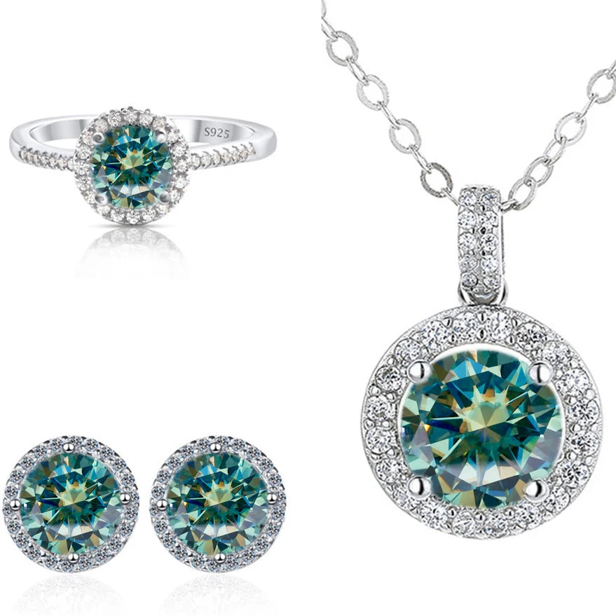 Real Round 6.5mm Moissanite Jewelry Set 925 Sterling Silver Sparking Ring Earring Pendant Necklace For Women Bridal Gift