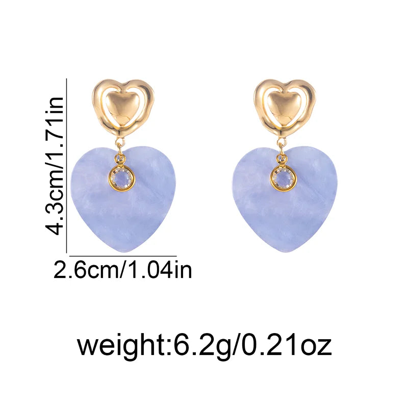 ANENJERY 316L Stainless Steel Double Layer Heart Pendant Stud Earrings For Women French Vintage Luxury Niche Jewelry Gift