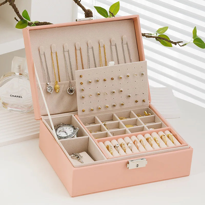 Double-layer Wooden Jewlery Box Ring Box Jewelry Boxes and Packaging with PU Leather Jewelry Storage Organizer and Makeup Case