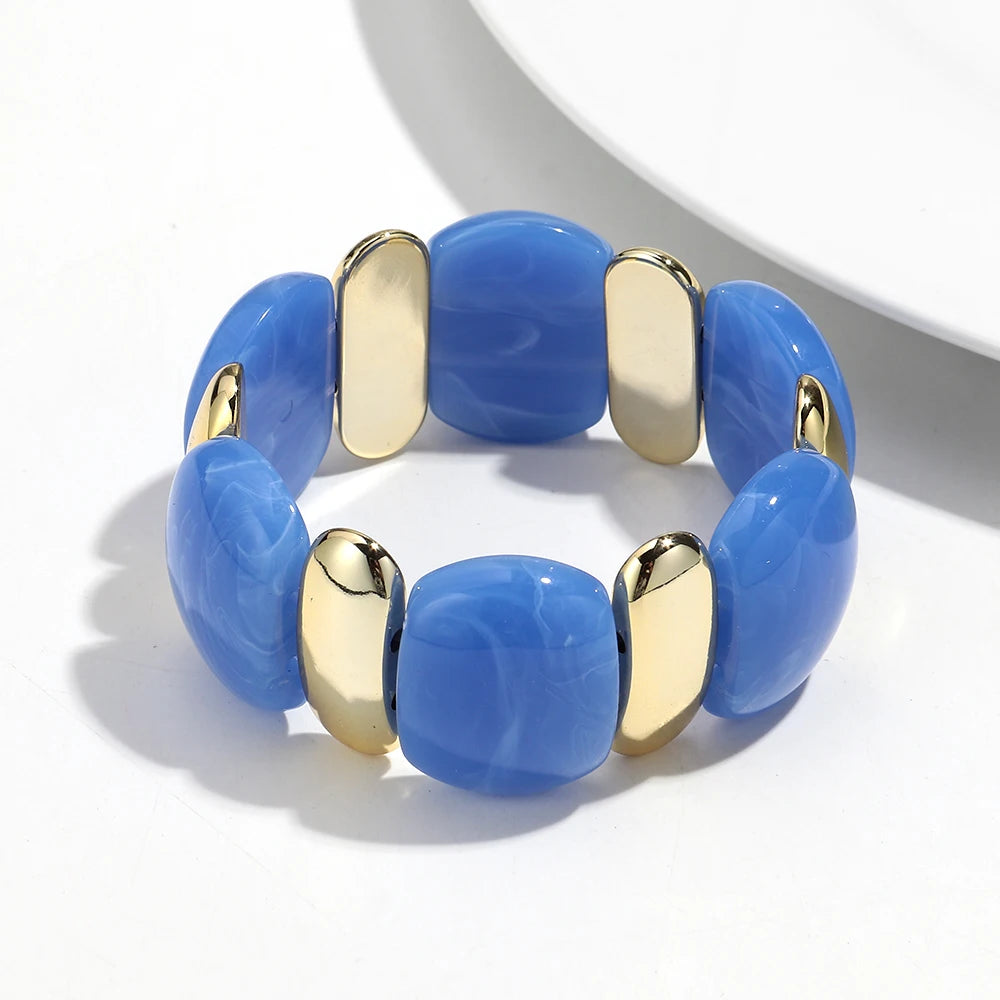 Elegant Acrylic Marble Geometric Petal Curved Beads Elastic Bracelets Trendy CCB Bead Chunky Bangles Bracelet Women Accessories
