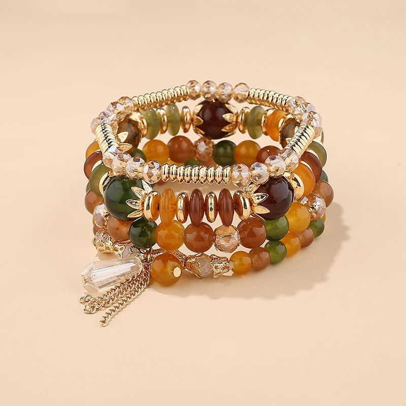 4Pcs New Tassel Charm Beads Bracelet Set For Women Colorful   Glass Beaded Chain Bangle Female Bohemian Jewelry