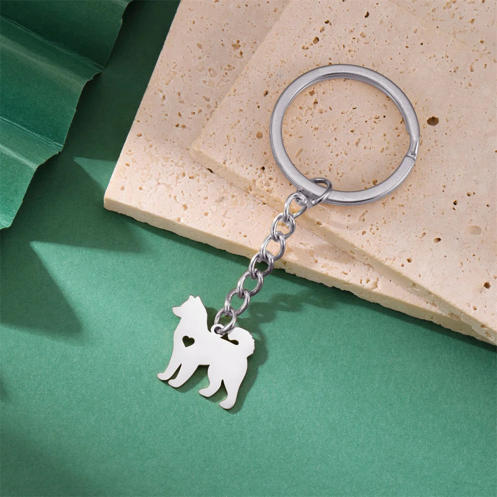 Cute Dog Samoye Keychain for Women Men Stainless Steel Dachshund Puppy Animal Lovers Key Ring for Car Backpack  Jewelry Gifts
