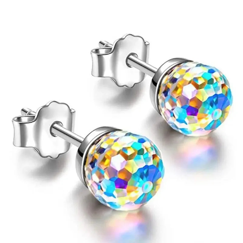 Creative Trend Silver Color Elaborate Jewelry for Women Girl Valentine's Day Gift Ear Stud Colorful Ball-shaped Crystal Earrings