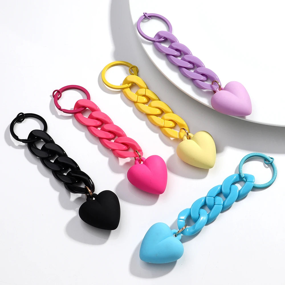 Handmade Heart Keychain Acrylic Plastic Link Chain Key Ring For Women Handbag Pendant Accessorie Car Keys Jewelry Gifts