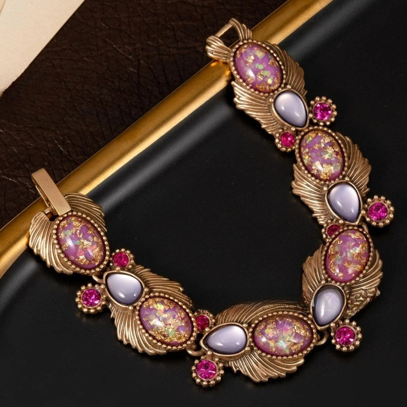 NISHIZAWA Pink Opal Bracelets Woman Geometric Vintage Palace Style Jewelry Fashion Light Luxury Elegant Pulseras Mujer