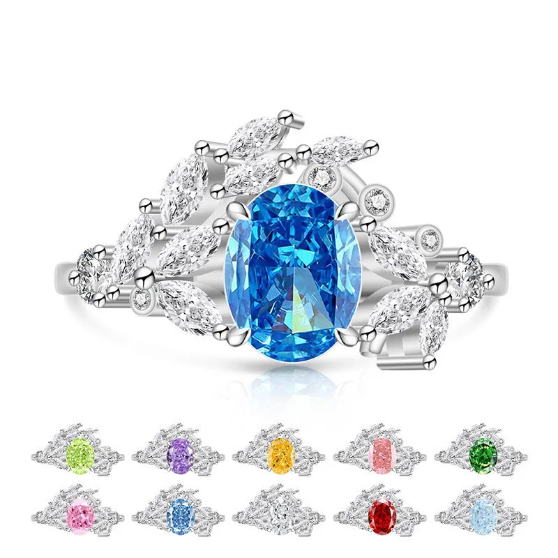 925 Sterling Silver Ice Flower Cut Jadeite Ring with Zircon Inlay - Super Sparkling Ring for Women