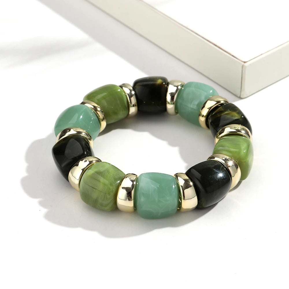 Trendy Acrylic Colorful Square Beads Elastic Bracelets Elegant Resin Geometric Stackable Bangles Bracelet Women's Jewelry Gifts