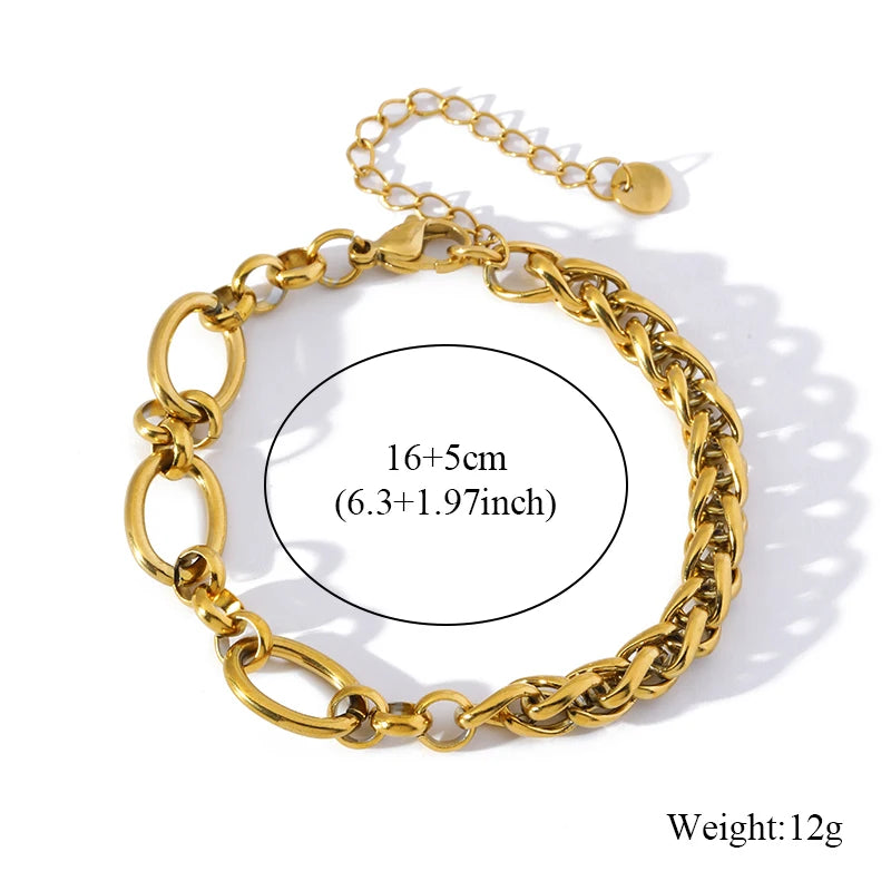 EILIECK 316L Stainless Steel Gold Color Asymmetric Chain Necklace Bracelet Set For Women Fashion Waterproof Jewelry Lady Gift
