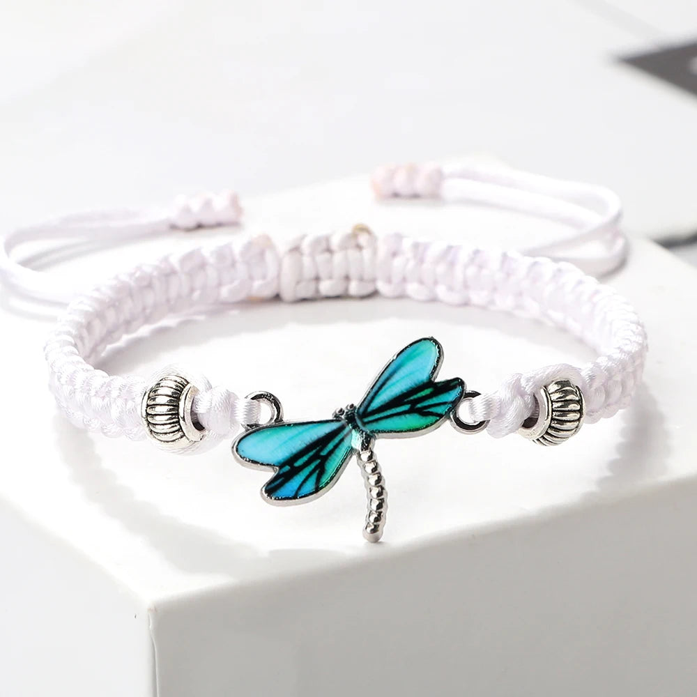 Bohemia Hand Weave Bracelets For Women Men Blue Dragonfly Pendant Bracelets Friendship Couples Bangles Female Boho Jewelry Gifts