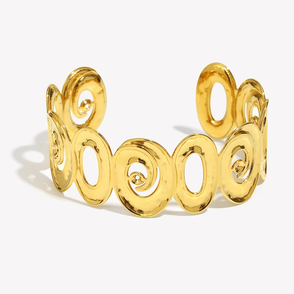 E.B.belle Stainless Steel Fashion Style Hollow Spiral Oil Pressed Bracelet 18K Gold Plated Tarnish Free Women's Gift