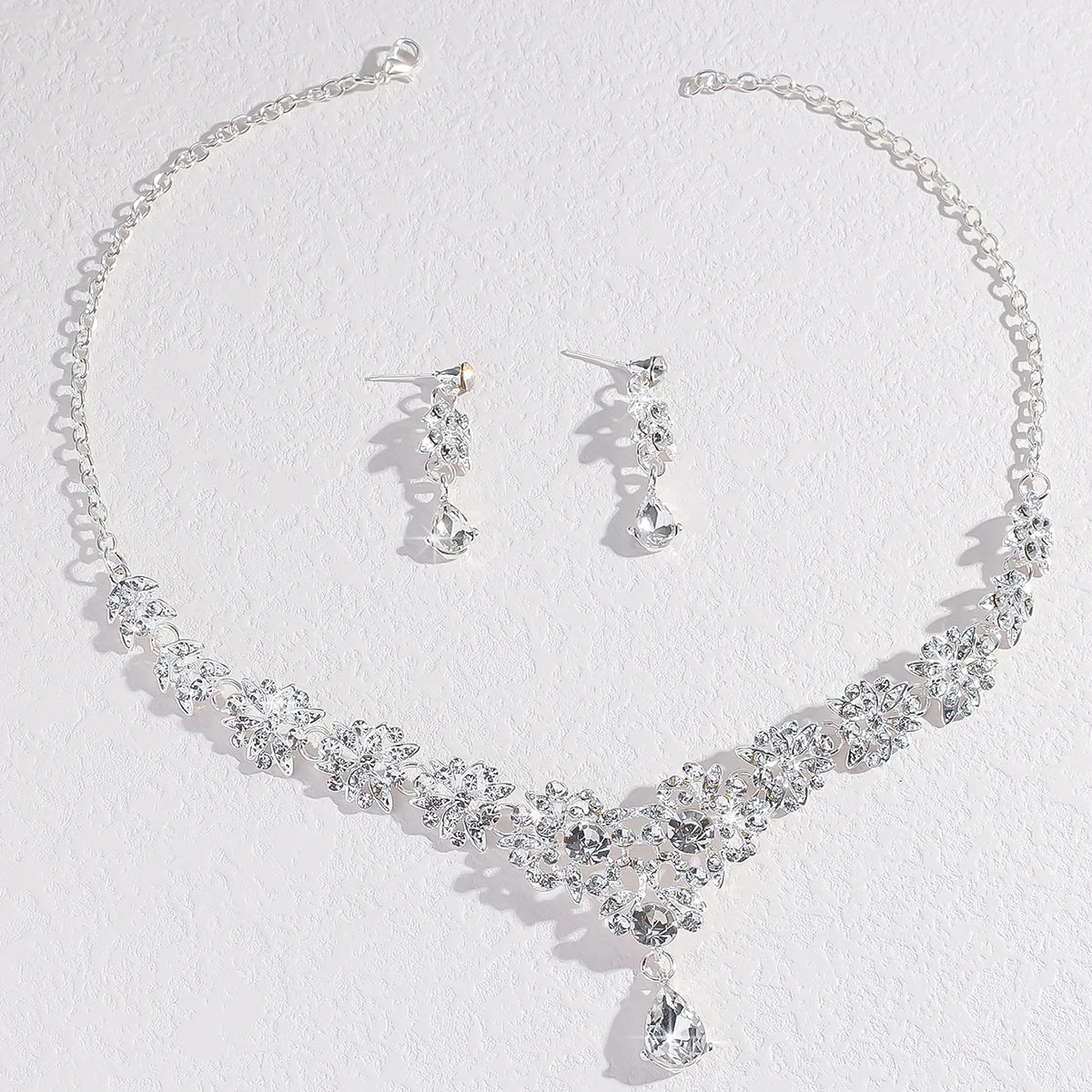 Amazon Bridal Necklace Earring Set Wedding Jewelry with Zircon Setting Evening Dress Accessories Cross Border Direct Sales