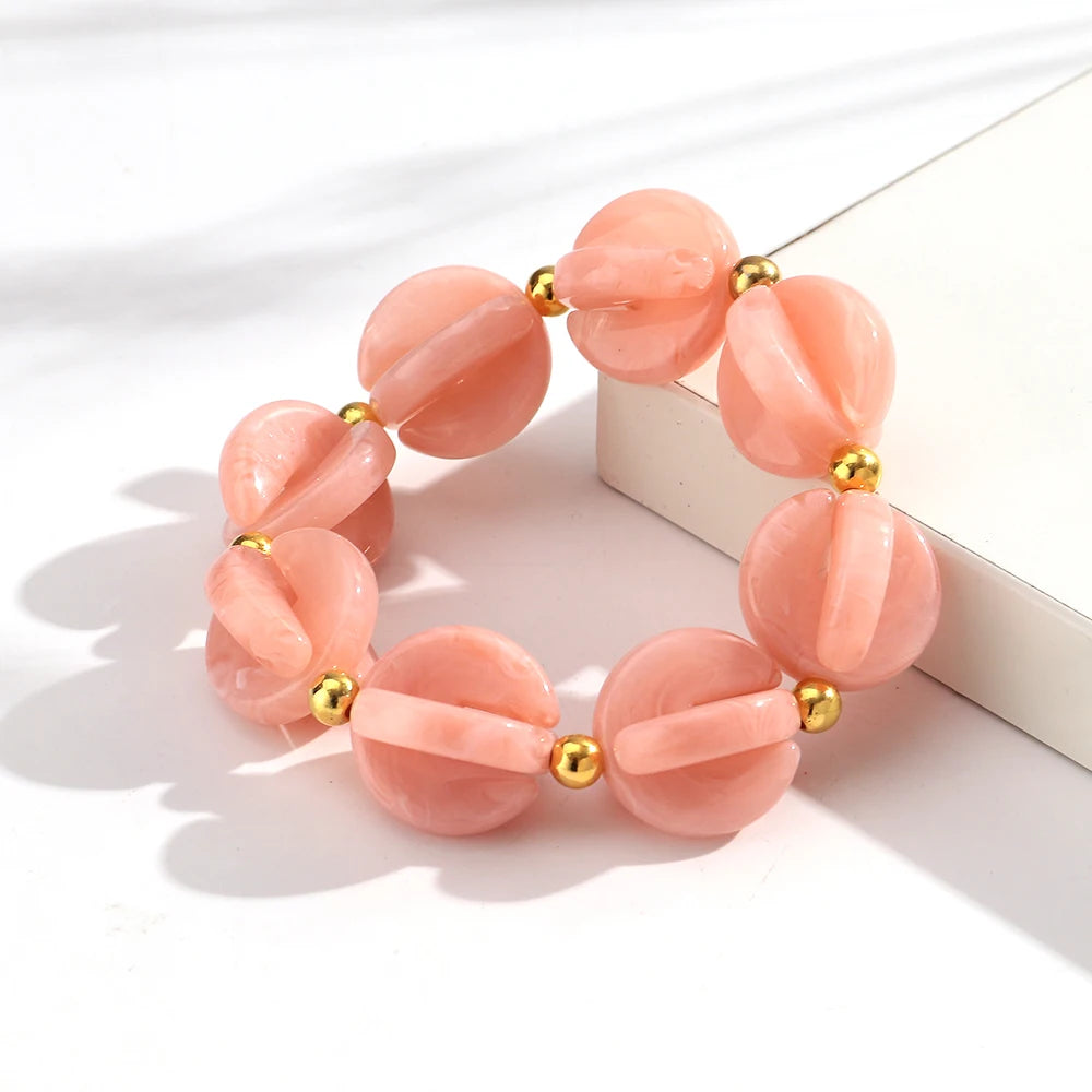 Fashion Colorful Geometric Round Beaded Elastic Bracelets for Women Boho Acrylic Geometry Stretch Bracelet 2026 New Jewelry