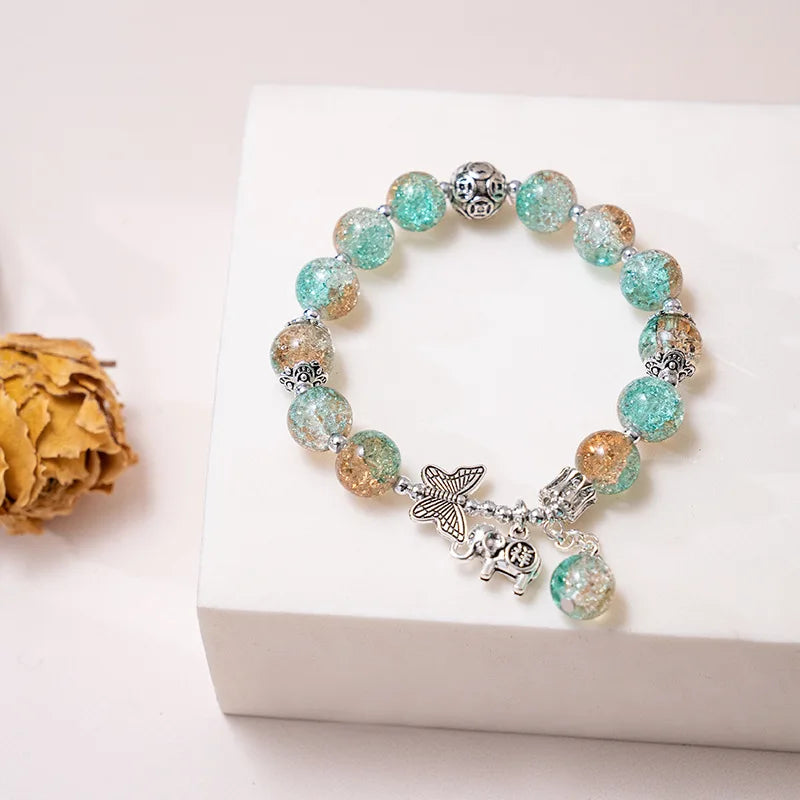 Fashion Ice crack Gradient Beaded Bracelet for Women Vintage Handmade Butterfly Elephant Bracelet Valentine's Jewelry Gifts