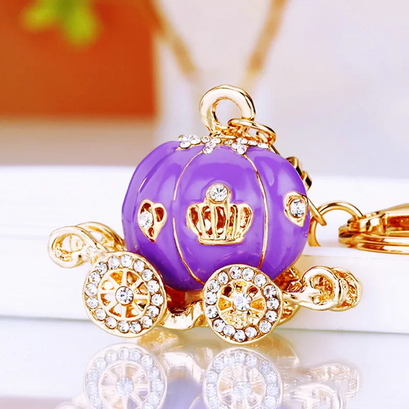 Fantastic Princess Pumpkin Carriage Keyring Crystal Hallowmas Fairytale Keychain Painted Purse Bag Pendant Car Key Ring Holder