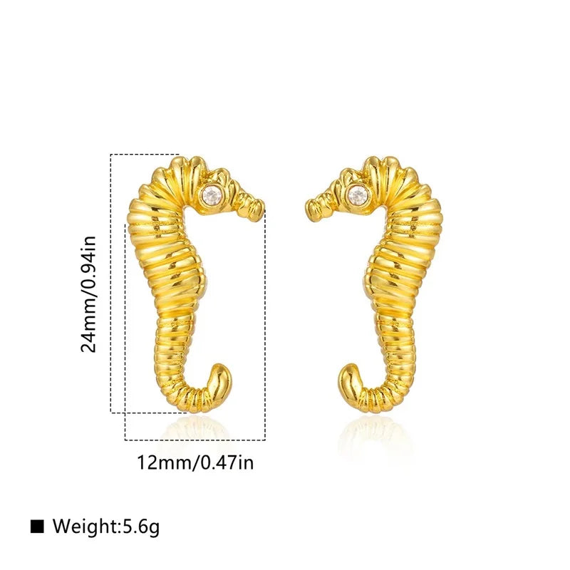 EILIECK 316L Stainless Steel Starfish Shell Zircon Stud Earrings For Women Fashion Waterproof Ear Jewelry Girls Gift Bijoux