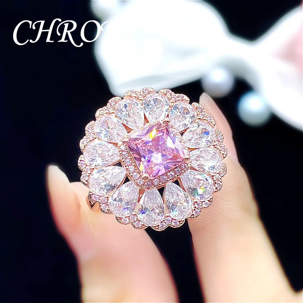Luxurious 925 Sterling Silver Pink Zirconia Multi-Color sapphire Open-Toe Ring for Women