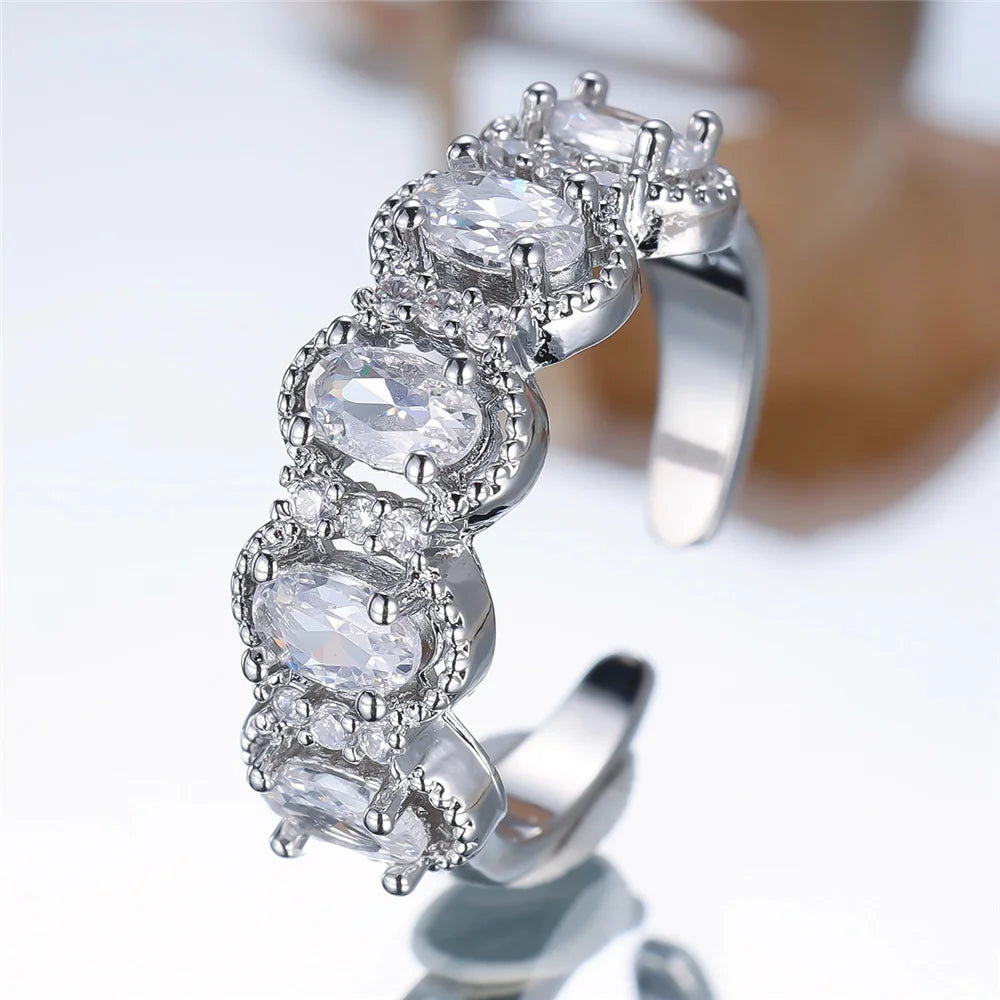Cute Female Rainbow White Zircon Open Gold Color Wedding Rings Promise Adjustable Engagement Jewelry For Women