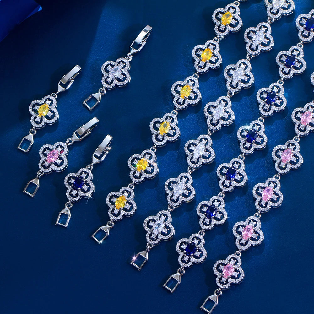 ThreeGraces Luxury Shiny White Zirconia Bridal Wedding Flower Link Chain Tennis Bracelet for Women Banquet Party Jewelry BR423